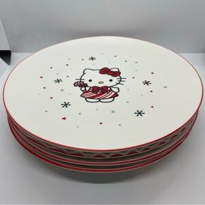 NWOT Hello Kitty Christmas Candy Cane Dinner Plates Set 4